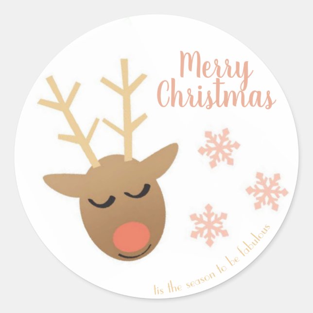 Sticker Rond Joyeux Noël Fabrique Reindeer Pink Gold (Devant)