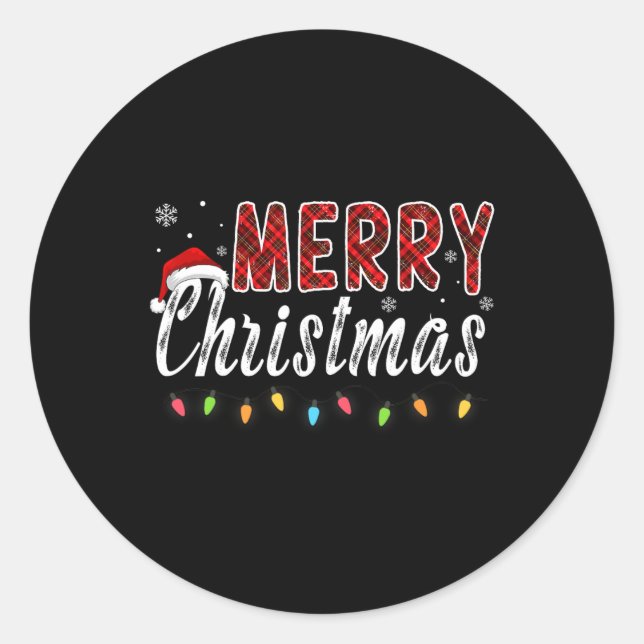 Sticker Rond Joyeux Noël Famille Rouge Plaqué Noël Lumières Hom (Devant)
