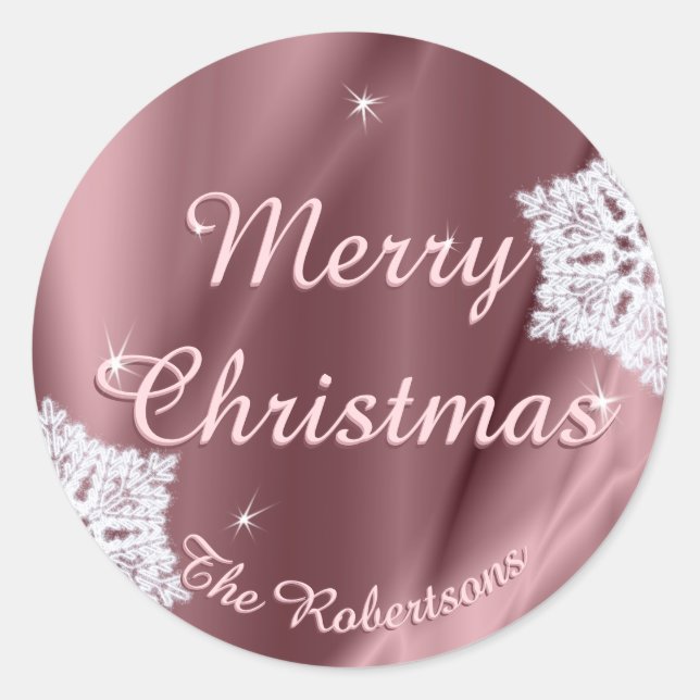 Sticker Rond Joyeux Noël Faux Rose Gold Custom Snowflakes (Devant)