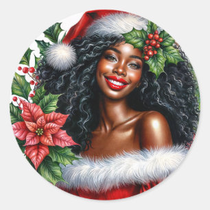 Sticker Rond Joyeux Noël Femme Noire