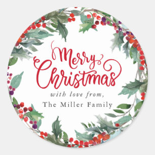 Sticker Rond Joyeux Noël Festif Hiver Floral Personnalisé