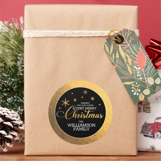 Sticker Rond Joyeux Noël feuille d'or (vacances)