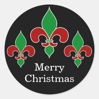 Sticker Rond Joyeux Noël Fleur de Lis Black
