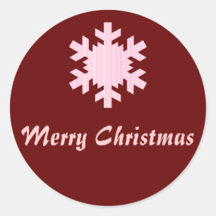 Sticker Rond "Joyeux Noël" - Flocon de neige rose/blanc