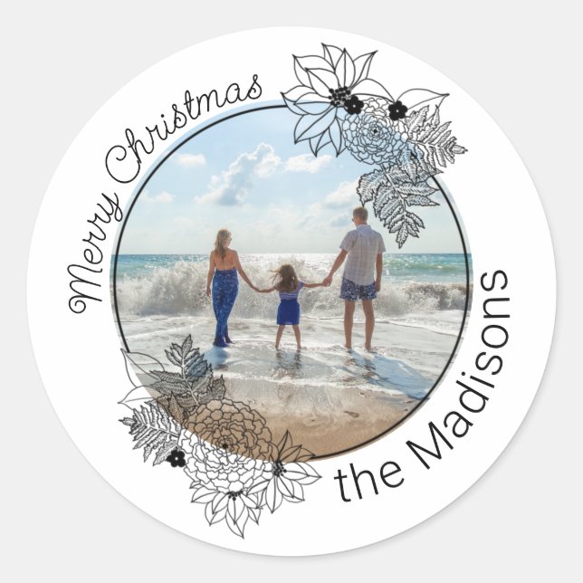 Sticker Rond Joyeux Noël Floral Circle Enveloppe de cadre Sceau (Devant)
