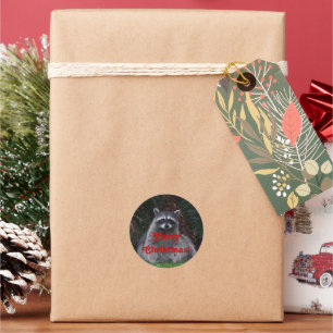 Sticker Rond Joyeux Noël Forest Raccoon