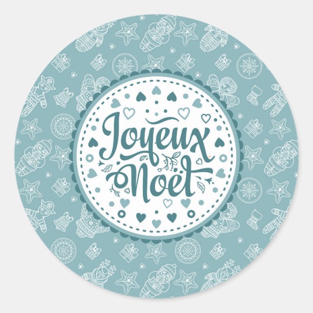 Sticker Rond Joyeux Noel français Joyeux Noël bleu blanc fun (Devant)