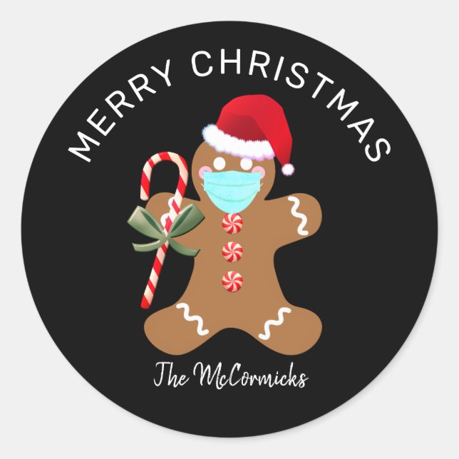 Sticker Rond Joyeux Noël Gingerbread Homme Père Noël Personnali (Devant)