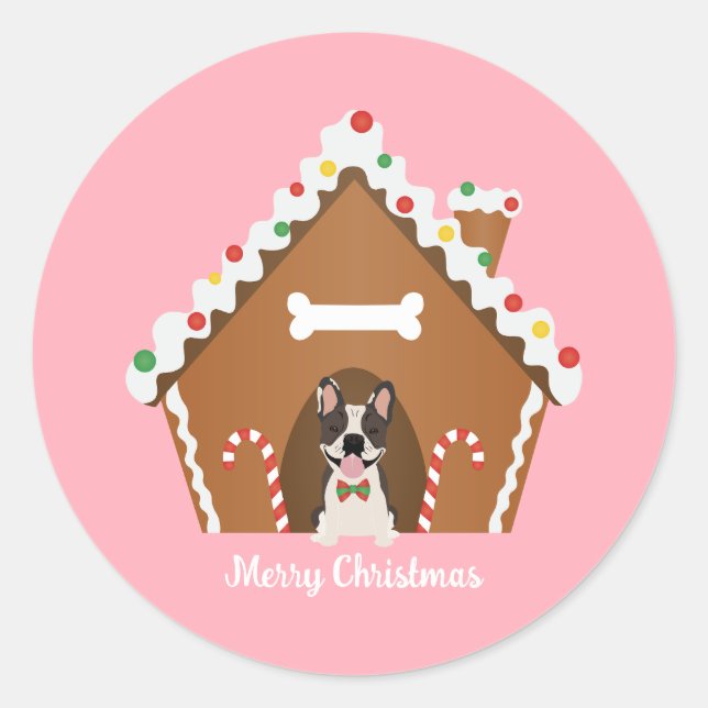 Sticker Rond Joyeux Noël Gingerbread Maison de chien (Devant)