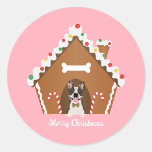 Sticker Rond Joyeux Noël Gingerbread Maison de chien