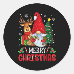 Sticker Rond Joyeux Noël Gnome Reindeer Famille Correspondance 