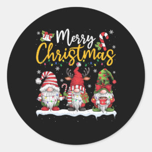 Sticker Rond Joyeux Noël Gnomes Lover Xmas Famille Hommes Femme