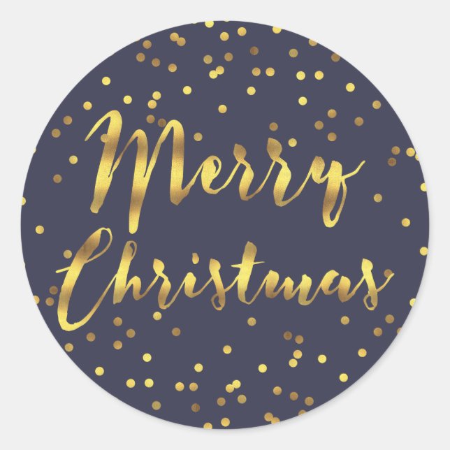 Sticker Rond Joyeux Noël Gold Foil Confetti Midnight Blue (Devant)