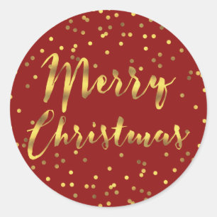 Sticker Rond Joyeux Noël Gold Foil Confetti Rouge
