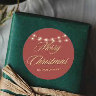 Sticker Rond Joyeux Noël Gold & Red Script Return Adresse