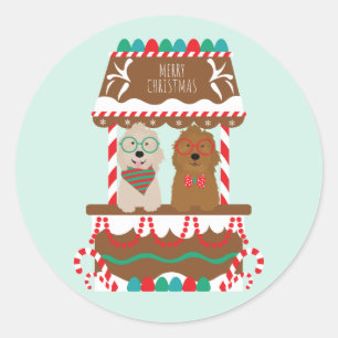 Sticker Rond Joyeux Noël Goldendoodles Chiens de vacances