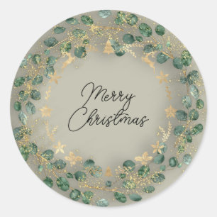 Sticker Rond Joyeux Noël Green Wreath Woodland Wood Smoodland