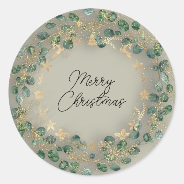 Sticker Rond Joyeux Noël Green Wreath Woodland Wood Smoodland (Devant)