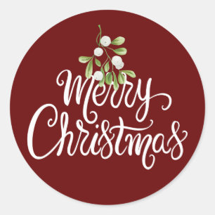 Sticker Rond Joyeux Noël Gui Bourgogne Écriture Élégante