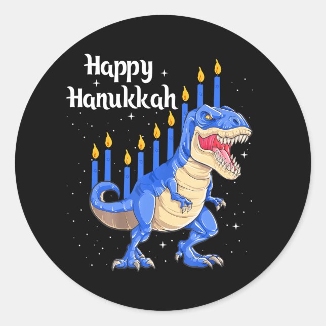 Sticker Rond Joyeux Noël Hanoukka Dinosaur Chanukkah (Devant)