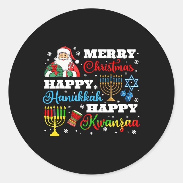 Sticker Rond Joyeux Noël Hanoukka Kwanzaa Juif Afro Holid (Devant)