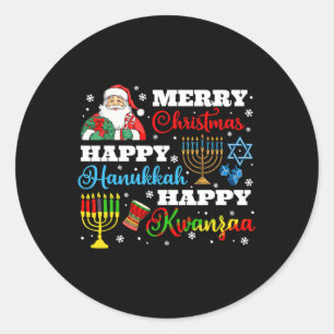 Sticker Rond Joyeux Noël Hanoukka Kwanzaa Juif Afro Holid