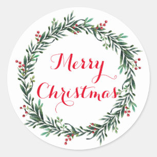 Sticker Rond Joyeux Noël Holly Wreath