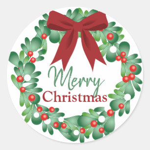 Sticker Rond Joyeux Noël Holly Wreath