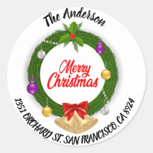 Sticker Rond Joyeux Noël Holly Wreath Adresse de retour