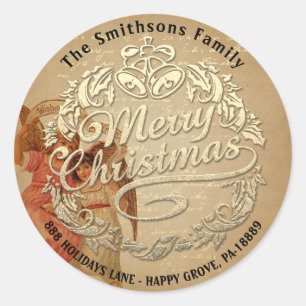 Sticker Rond Joyeux Noël Holly Wreath RSVP Gold Vintage