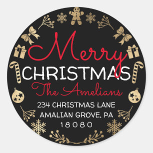 Sticker Rond Joyeux Noël Holly Wreath RSVP Retour Adresse