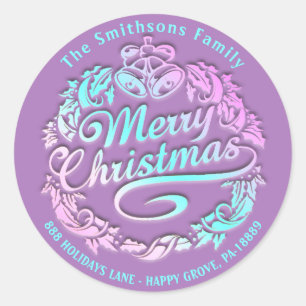 Sticker Rond Joyeux Noël Holly Wreath RSVP Royal Purple