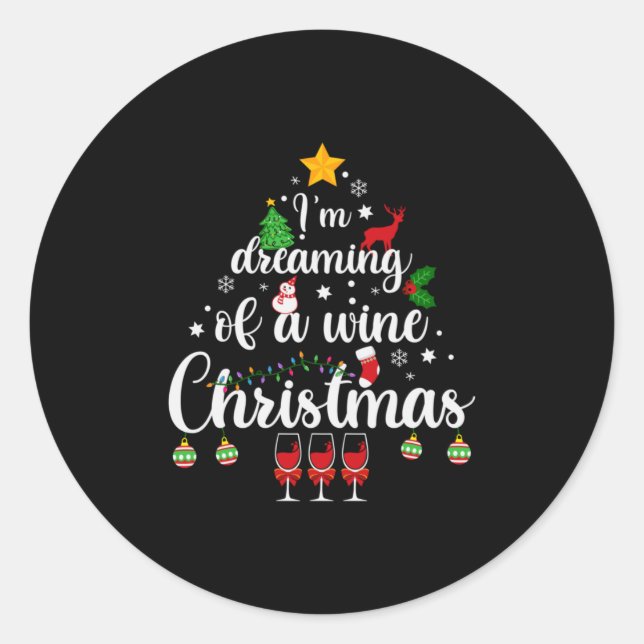 Sticker Rond Joyeux Noël Je Rêve D'Un Vin Noël (Devant)