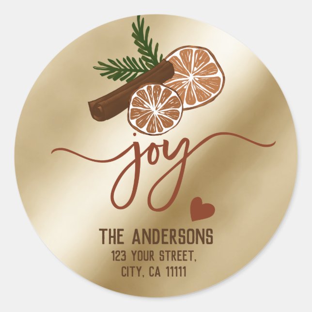 Sticker Rond Joyeux Noël Joie Cinnamon Typographie Rustique (Devant)
