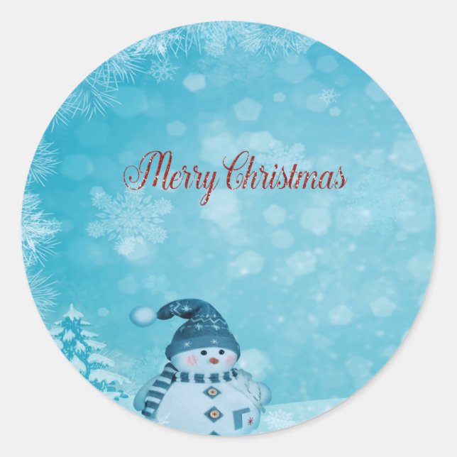 Sticker Rond Joyeux Noël, Joli sapin de neige (Devant)