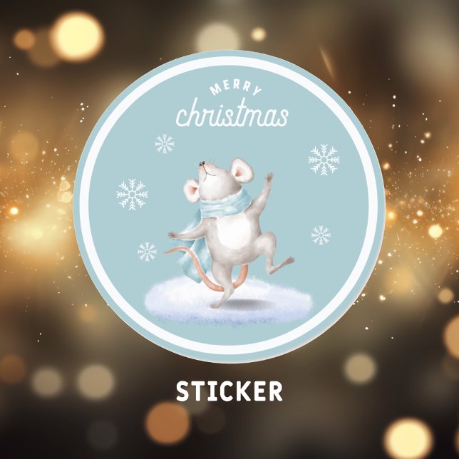 Sticker Rond Joyeux Noël jolie souris Dancing Souris (Créateur téléchargé)