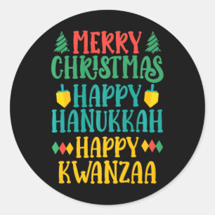 Sticker Rond Joyeux Noël Joyeux Hanoukka Joyeux Kwanzaa 11