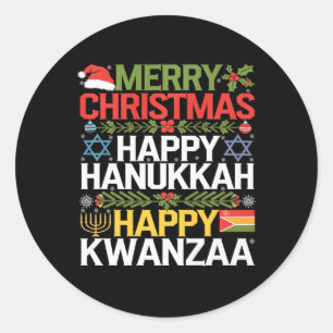 Sticker Rond Joyeux Noël Joyeux Hanoukka Joyeux Kwanzaa 13