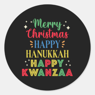 Sticker Rond Joyeux Noël Joyeux Hanoukka Joyeux Kwanzaa 15