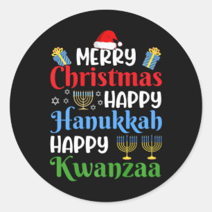 Sticker Rond Joyeux Noël Joyeux Hanoukka Joyeux Kwanzaa 18