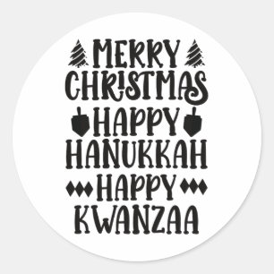 Sticker Rond Joyeux Noël Joyeux Hanoukka Joyeux Kwanzaa 6