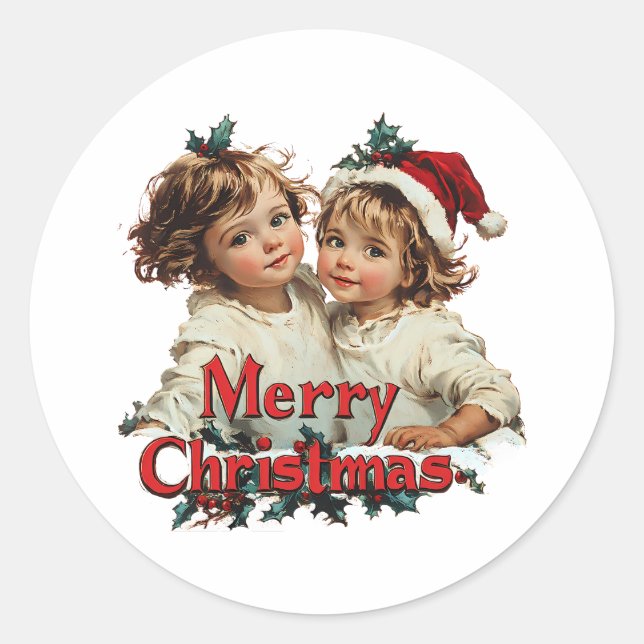 Sticker Rond Joyeux Noël - Joyeux Noël avec un enfant mignon (Devant)
