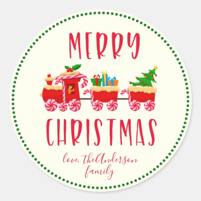 Sticker Rond Joyeux Noël Joyeux Noël Fêtes de train (Devant)
