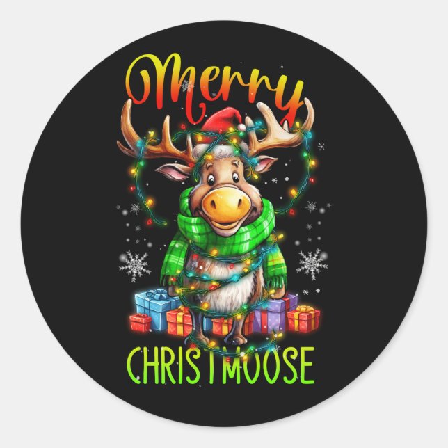 Sticker Rond Joyeux Noël Joyeux Noël Moose Xmas Arbre (Devant)