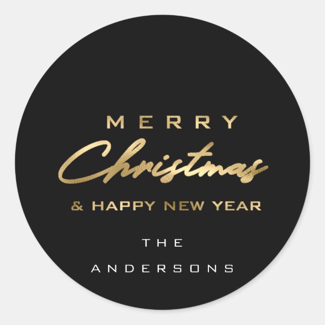 Sticker Rond Joyeux Noël & Joyeux Nouvel An Nom Black Gold (Devant)