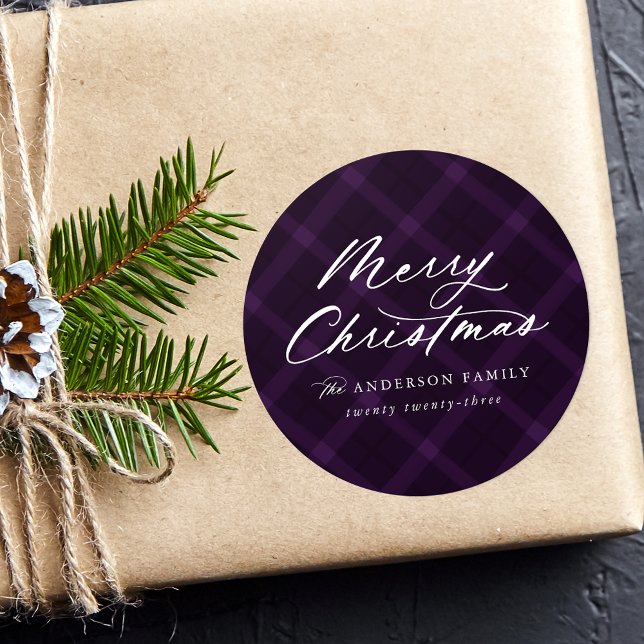 Sticker Rond Joyeux Noël Joyeux Pâté Violet Brossé (Créateur téléchargé)