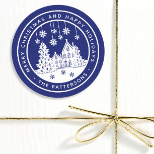 Sticker Rond Joyeux Noël Joyeux Vacances Hiver Personnalisé