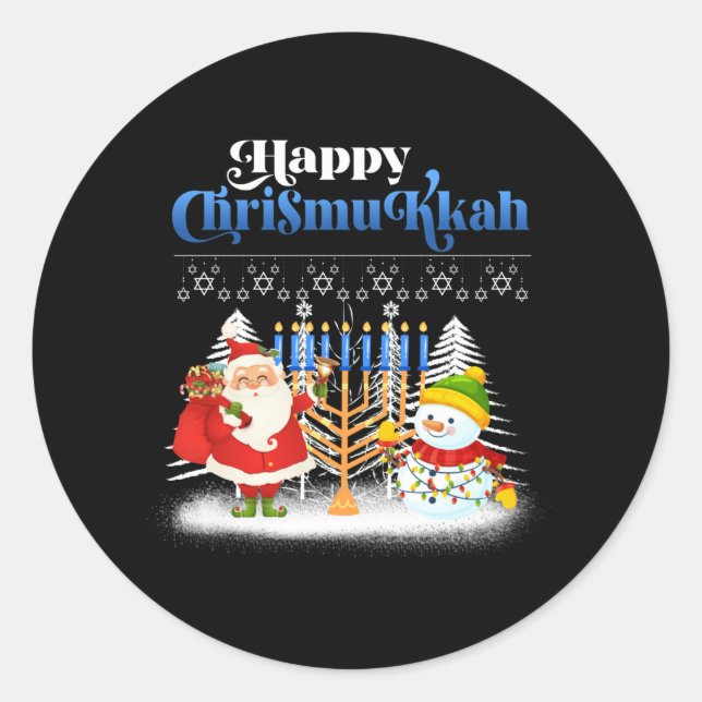 Sticker Rond Joyeux Noël juif Chrismukkah Hanoukka (Devant)