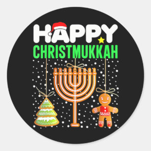 Sticker Rond Joyeux Noël juif Christmukkah Hanoukka