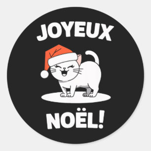 Sticker Rond Joyeux Noël Khao Manee Blanc Chat Noël Père Noël 1